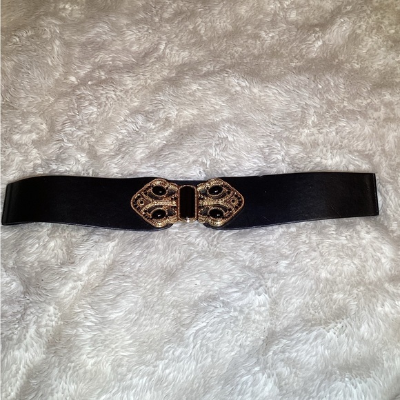 Chico’s black elastic faux leather belt size large - Picture 6 of 8